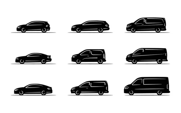 Conjunto Iconos Vehículo Simples Negro Contiene Coches Coches Deportivos Varias — Vector de stock