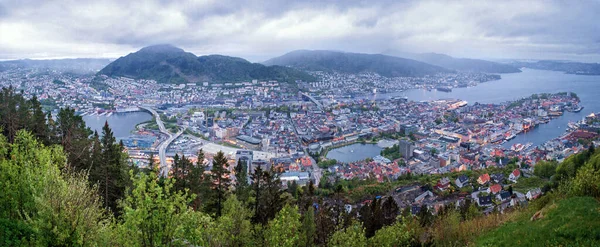 Veduta Della Baia Del Porto Bergen Dalla Montagna Panoramica Floyen — Foto Stock
