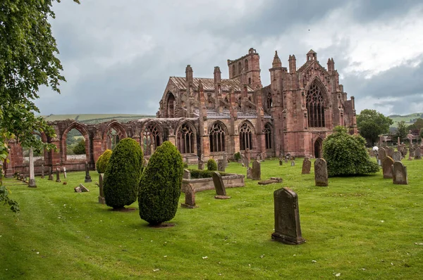 Broken Old Cathedral Melrose Abbey Scotland — стоковое фото
