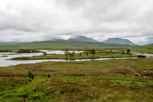 Slightly Mountainous Landscape Full Lakes Marshes Scotland — стоковое фото