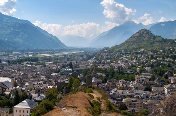 Panorama Alpine Mountain Range City Sion Valley — Stock Photo, Image