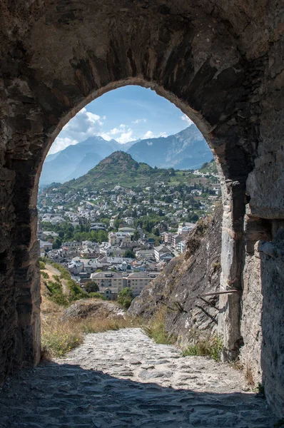 Vue Ville Suisse Sion Depuis Château Sur Ville — Photo