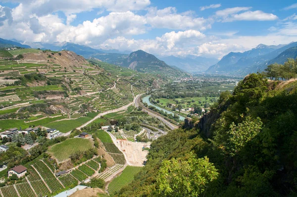 Panorama Alpine Mountain Range City Sion Valley — Stock Photo, Image