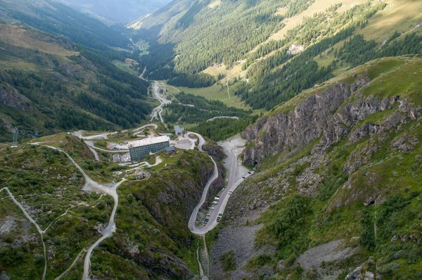 Winding road in the valley below the Grande Dixence Dam in Switzerland.