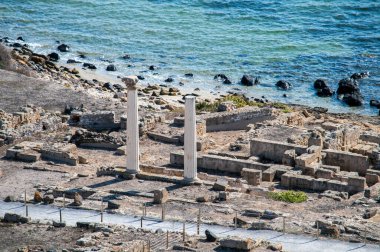Nora, Sardunya 'daki kazılar - tarihi bölgede antik sütunlar