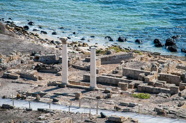 Ανασκαφές Στη Νόρα Της Σαρδηνίας Αρχαίοι Κίονες Στην Ιστορική Περιοχή — Φωτογραφία Αρχείου