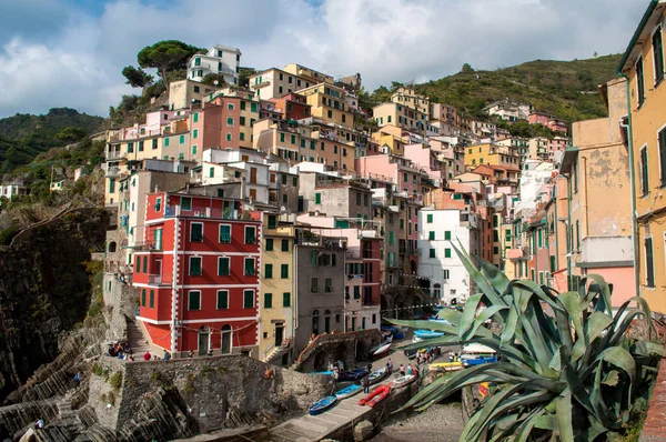 Hamn Med Hav Och Kust Med Färgglada Hus Riomaggiore Italien — Stockfoto