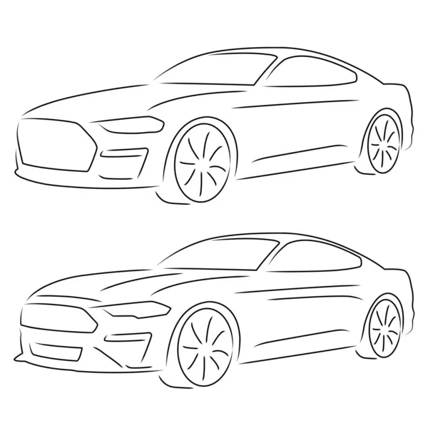 Simple Boceto Dos Coches Deportivos Rápidos Línea Negra Fondo Blanco — Vector de stock