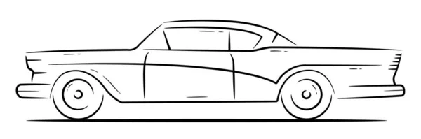 Einfaches Zeichnen Eines Autos Aus Schwarzen Linien Seitenskizze Eines Alten — Stockvektor
