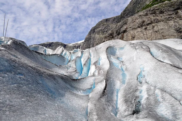 Enorme Glaciar Jostedalsbreen Medio Las Montañas Rocosas Sobre Lago Noruega — Foto de Stock
