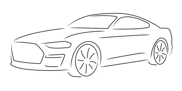 Простий Ескіз Спортивного Автомобіля Векторне Зображення Чорних Тонких Ліній Білому — стоковий вектор