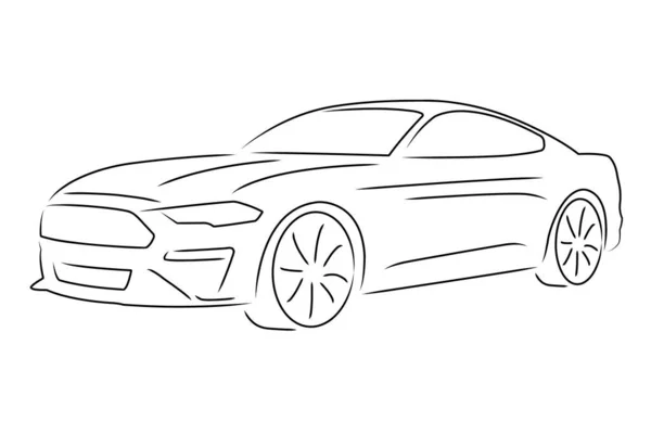 Простий Ескіз Спортивного Автомобіля Векторне Зображення Чорних Тонких Ліній Білому — стоковий вектор