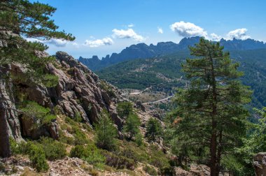Rocks and mountains in Bavella Park on the island of Corsica