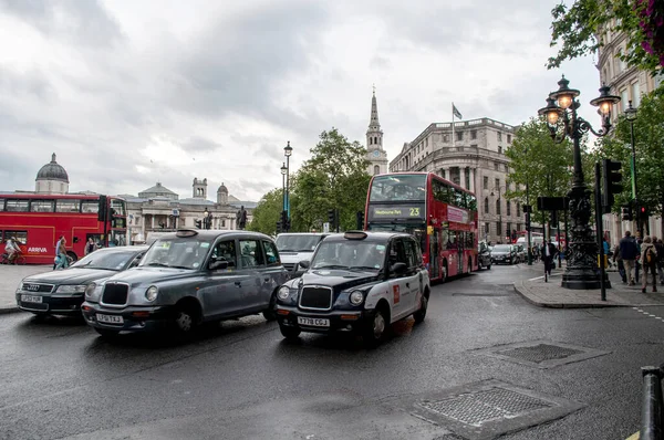 Traffic Jam Square London Taxi Cars Red Bus City Center — Stock Photo, Image