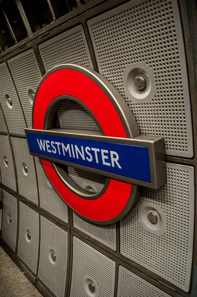Illuminated Sign Wall Westminster Tube Station London — Stock Photo, Image