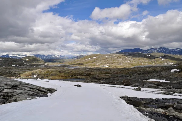 Sognefjell Jotunheim Norwegen Felsige Landschaft Mit Schnee Einem Naturpark Schneebedeckte — Stockfoto