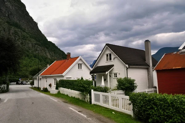 Laerdalsoyri Noruega Calle Con Antiguas Casas Madera Monumento Histórico Unesco — Foto de Stock