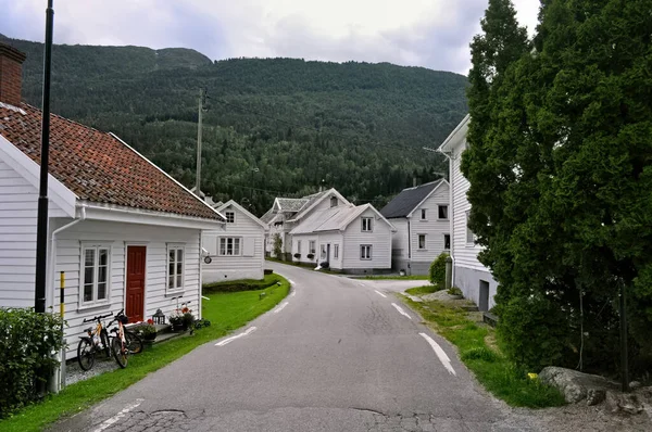 Laerdalsoyri Noruega Calle Con Antiguas Casas Madera Monumento Histórico Unesco — Foto de Stock