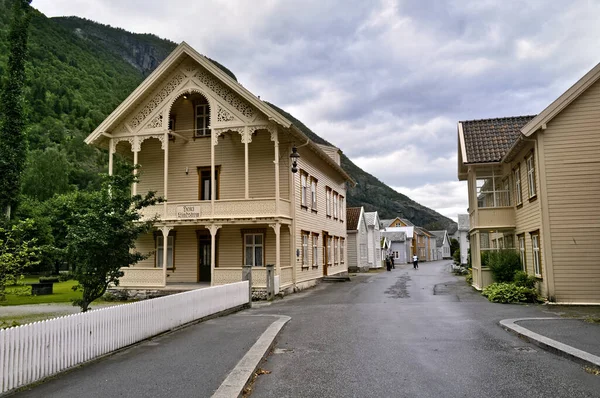 Laerdalsoyri Norsko Ulice Starými Dřevěnými Domy Historická Památka Unesco Norsku — Stock fotografie