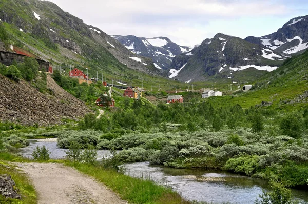 Myrdal Norge Liten Med Några Hus Och Järnvägsstation Högt Uppe — Stockfoto