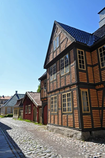 Oslo Norsko Staré Dřevěné Cihlové Budovy Poloostrově Bygdoy Norské Skanzen — Stock fotografie