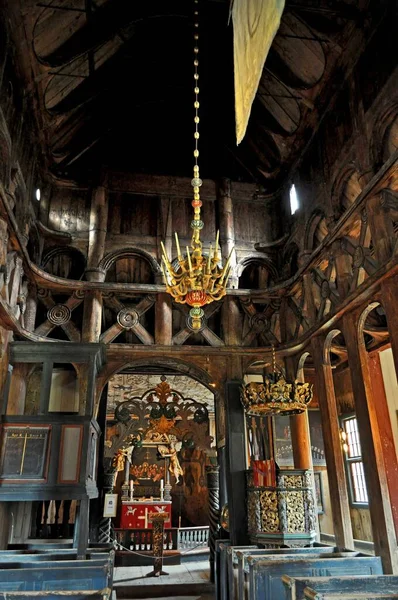 Lom Norway Interior Old Wooden Church Historical Viking Monument Northern — Stock Photo, Image