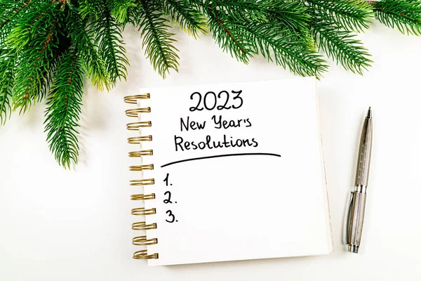 Újévi Célok 2023 Asztalon 2023 Határozatok Listája Jegyzetfüzet Kávéscsésze Cristmas — Stock Fotó