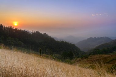Hadubi, Chiang Mai, Tayland 'da güneşin doğuşu ve tarım arazisi..