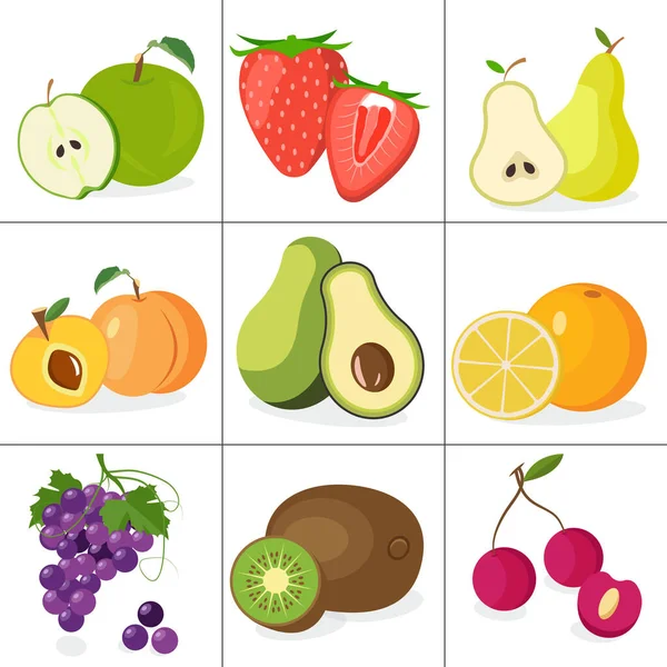 Grand Ensemble Fruits Baies Eléments Vectoriels Des Icônes Fruits Pomme — Image vectorielle