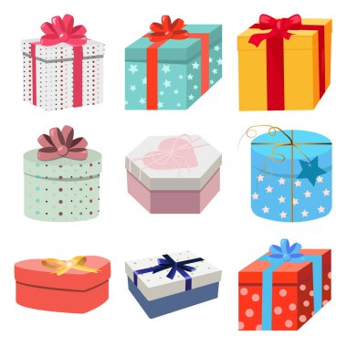 Tatiller için hediye kutuları. Kurdeleli renkli hediye kutuları