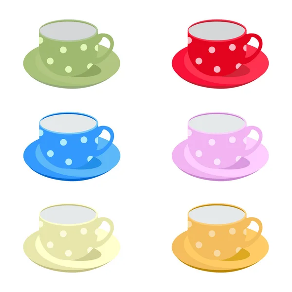 Ensemble Tasses Avec Soucoupes Pois Illustration Vectorielle — Image vectorielle