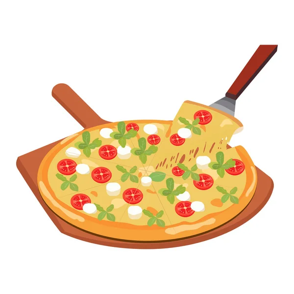 Pizza Tomato Cheese Basil Traditional Italian Fast Food European Snack — Stock Vector