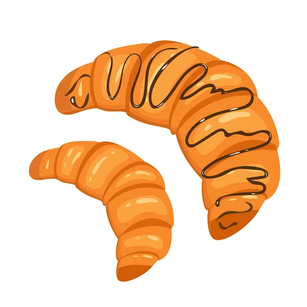Croissant Frais Croissant Couvert Chocolat Illustration Vectorielle Isolée Sur Fond — Image vectorielle