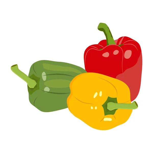 Sweet Peppers Set Three Peppers Yellow Red Green Peppers Vector — Stock Vector