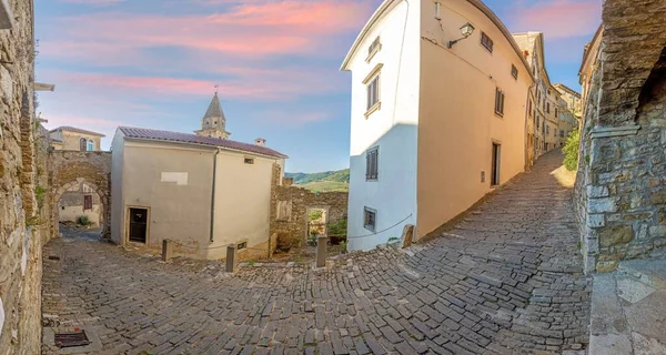 Obrázek Romantické Dlážděné Cesty Historického Centra Chorvatského Města Motovun Létě — Stock fotografie