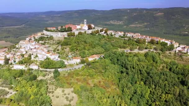 Drone Video Van Historische Kroatische Stad Motovun Overdag Opgenomen Zomer — Stockvideo
