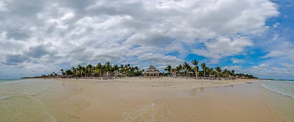 Panorama Tropical Beach Taken Water Day Sunshine Blue Sky — Stok fotoğraf