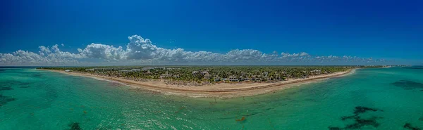 Panorama Tropical Beach Taken Water Day Sunshine Blue Sky — Stok fotoğraf