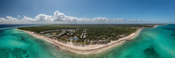 Panorama Tropical Beach Taken Water Day Sunshine Blue Sky — Stock Fotó
