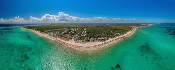 Panorama Tropical Beach Taken Water Day Sunshine Blue Sky — Stock Fotó