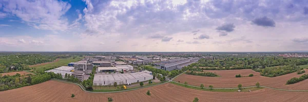 Drone Panorama Industrial Area Small German Town Moerfelden Walldorf Frankfurt — Stock fotografie