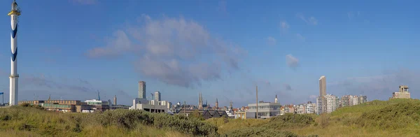Panorama Nad Přístavem Panorama Belgického Města Oostende Ranním Slunci Jasnou — Stock fotografie