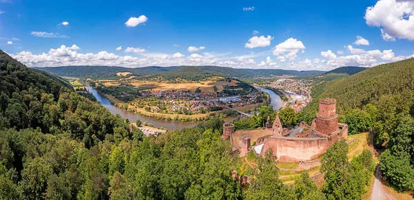 Drone Panorama River Main Germany Village Freudenberg Daytime Summer — Stock Photo, Image