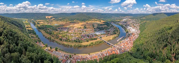 Drohnenpanorama Über Dem Main Deutschland Mit Dem Dorf Freudenberg Tagsüber — Stockfoto