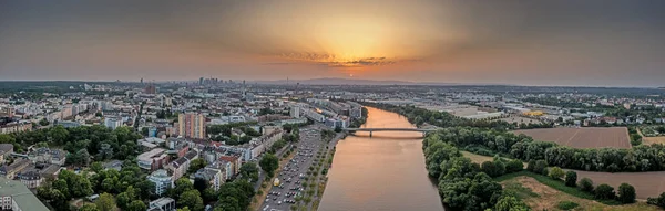 Panorama Drone Sur Rivière Principale Port Offenbach Avec Skyline Francfort — Photo