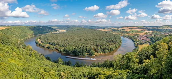 Panorama Drona Nad Rzeką Pętla Główna Niemczech Wioską Urphar Ciągu — Zdjęcie stockowe