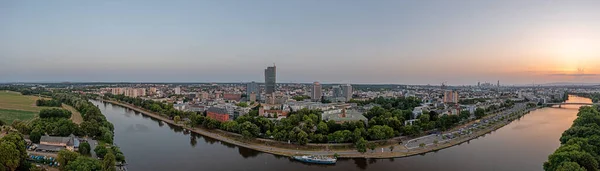 Panorama Drones Sobre Rio Principal Porto Offenbach Com Horizonte Frankfurt — Fotografia de Stock