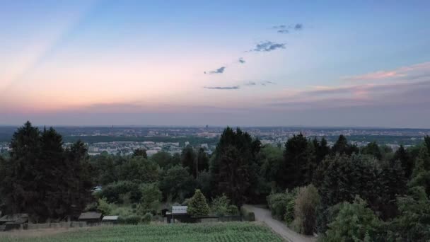 Drone Video Dello Skyline Francoforte Tratto Lohrberg Sera Durante Tramonto — Video Stock