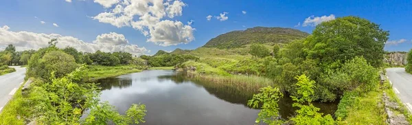 Panoramic Image Lake Ireland Lush Shore Vegetation Daytime Summer — Zdjęcie stockowe