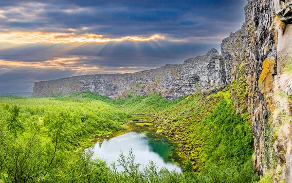 Фото Вулканічної Ущелини Asbyrgi Iceland Протягом Дня Влітку — стокове фото